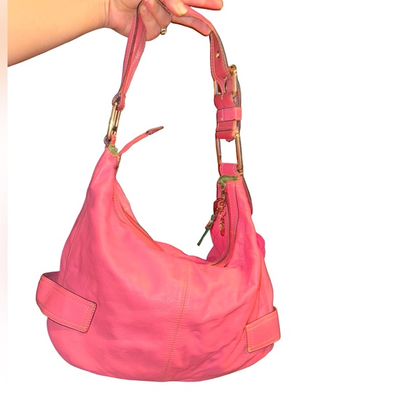 VTG Y2K Franco Sarto pink  100% Genuine Leather Shoulder hobo bag buckle accent - Picture 13 of 16